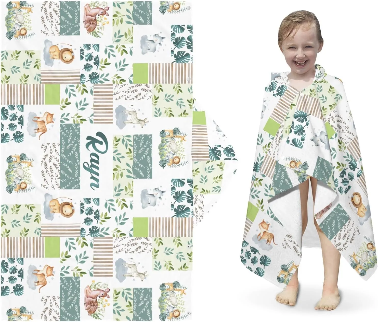 Personalized Bath Beach Swimming Pool Towel with Hood Jungle World Animal Lion Gift Ideas for Baby Showers