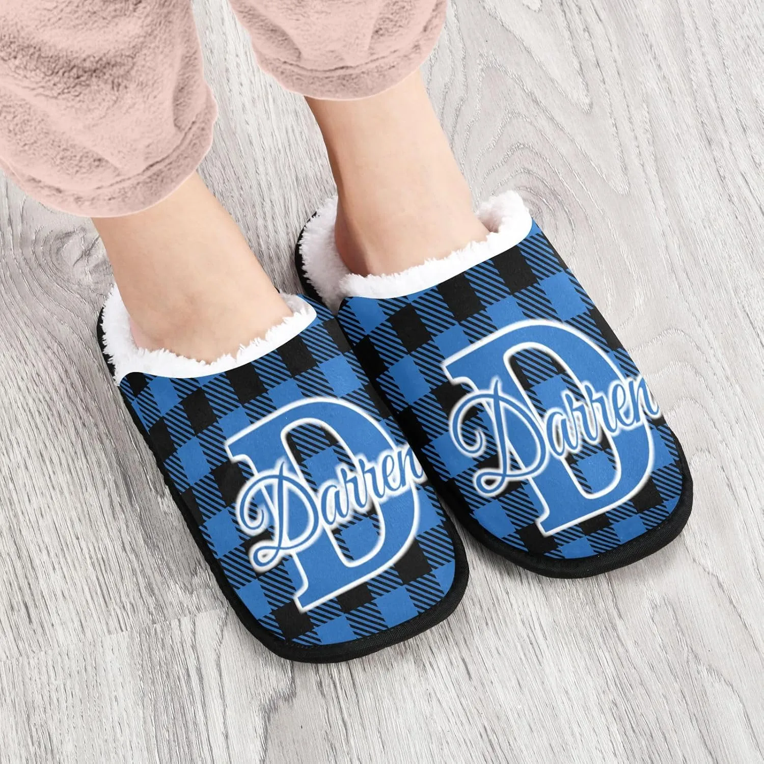 Personalized Buffalo Plaid Check Red House Slippers for Women Men Washable Soft House Home Spa Slippers Slipper for Travel,L