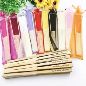 Personalized Engraved Folding Hand Fan，Wedding Gifts for Guests, Custom Logo，Birthday Party Gifts, with Organza Bag (70PCS)