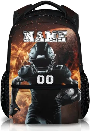 Personalized Kids Backpack for Boys, 17 Inches Football School Backpacks for Elementary Middle School, Football Schoolbag Gifts Ideas, Custom Name Large Capacity Sports Bookbag for Students