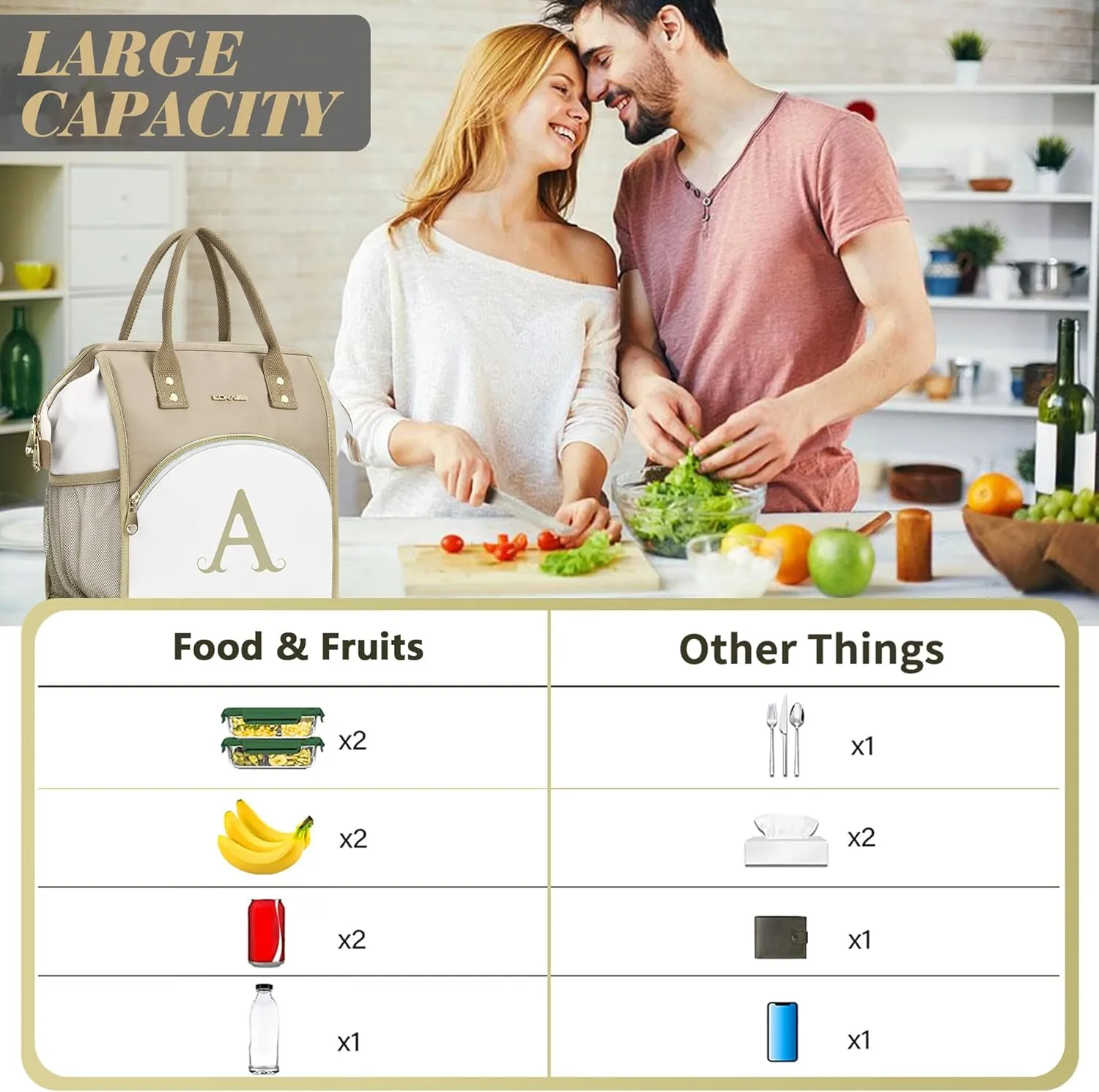 Personalized Lunch Box for Women, Reusable Insulated Lunch Bag, Wide-Open Adult Lunchbox Cooler Lunchbag Snack Organizer, Initial Leakproof Lunch Tote Bag for Picnic Work Outdoors, C