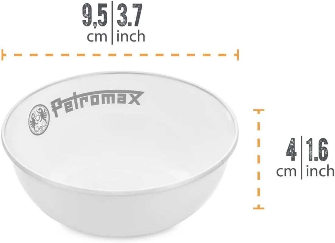 Petromax Enamelware Dinnerware Bowls, Traditional Lightweight Enameled Steel Tableware for Kitchen and Camping, 2 Pack for Hot or Cold Food, 5.4 oz, White