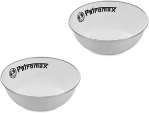 Petromax Enamelware Dinnerware Bowls, Traditional Lightweight Enameled Steel Tableware for Kitchen and Camping, 2 Pack for Hot or Cold Food, 5.4 oz, White