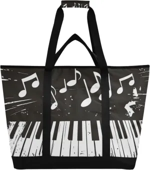 Piano Keys Reusable Insulated Cooler Bag with Ice Pack Compartment - Large 47L Waterproof Thermal Grocery Tote for Picnic Beach Camping Lunch Storage