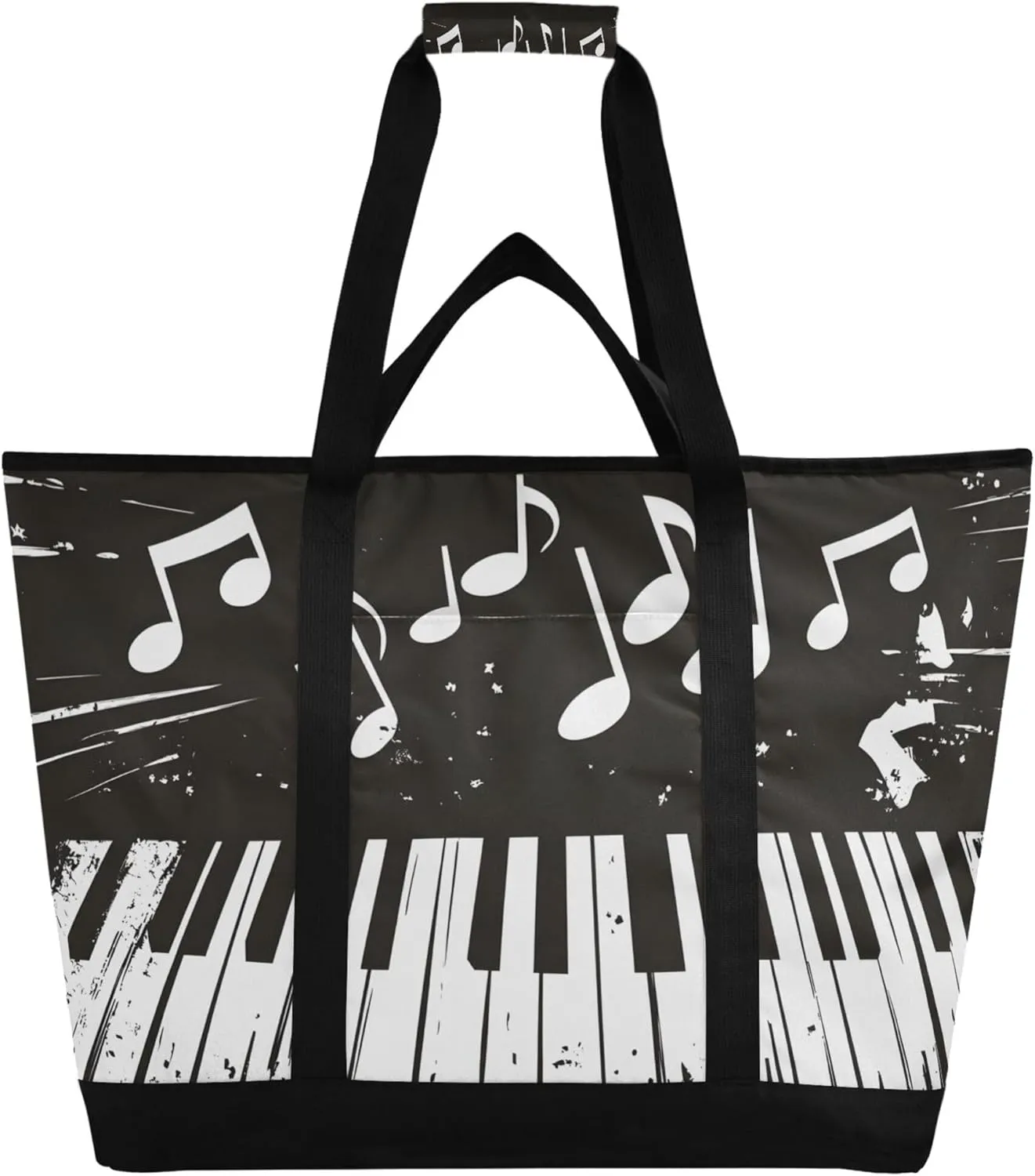 Piano Keys Reusable Insulated Cooler Bag with Ice Pack Compartment - Large 47L Waterproof Thermal Grocery Tote for Picnic Beach Camping Lunch Storage