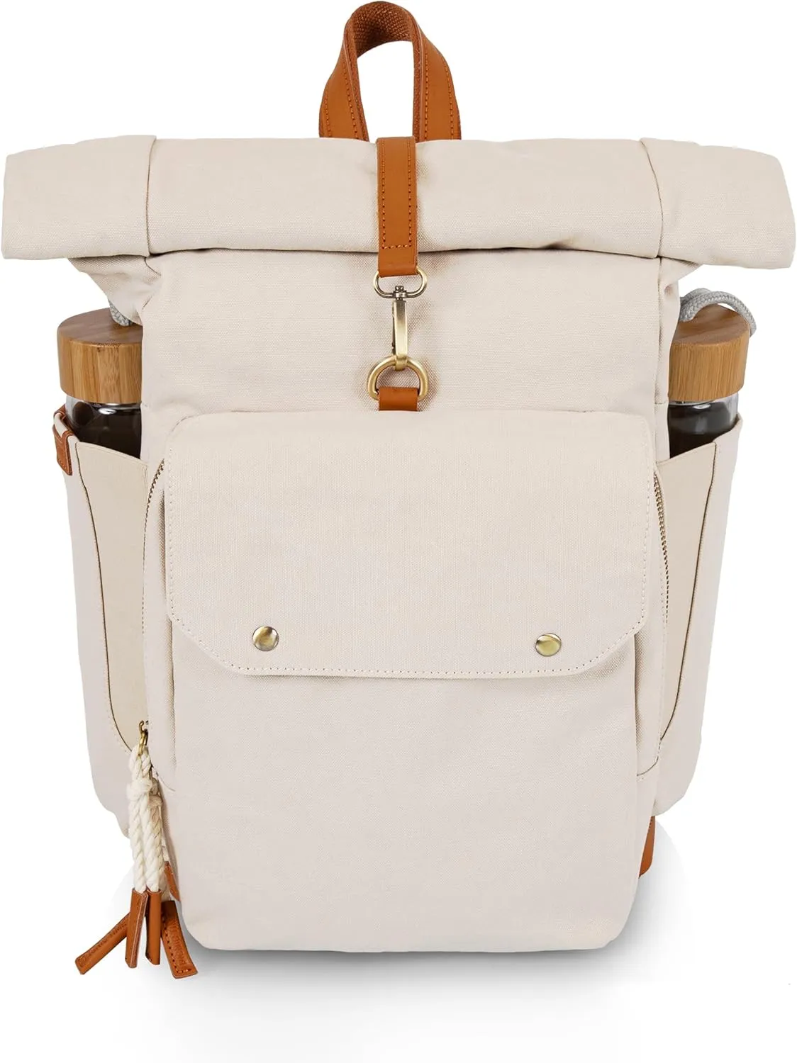 PICNIC TIME Carmel Roll Top Backpack Cooler, Canvas Insulated Cooler Backpack Bag for Lunch and Hiking, Portable Beach Cooler Bag, Picnic Bag