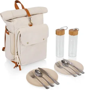 PICNIC TIME Carmel Roll Top Backpack Cooler, Canvas Insulated Cooler Backpack Bag for Lunch and Hiking, Portable Beach Cooler Bag, Picnic Bag
