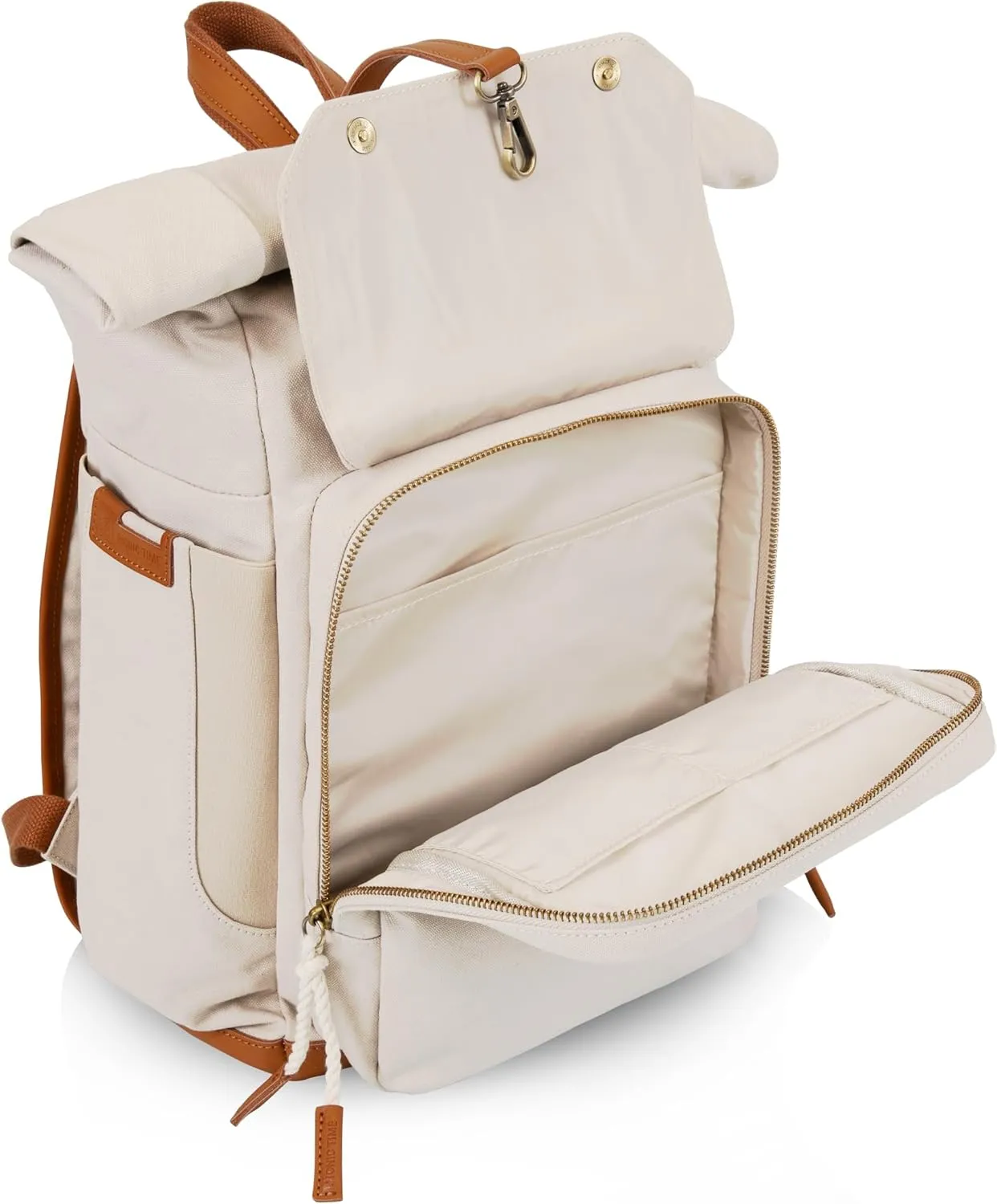 PICNIC TIME Carmel Roll Top Backpack Cooler, Canvas Insulated Cooler Backpack Bag for Lunch and Hiking, Portable Beach Cooler Bag, Picnic Bag