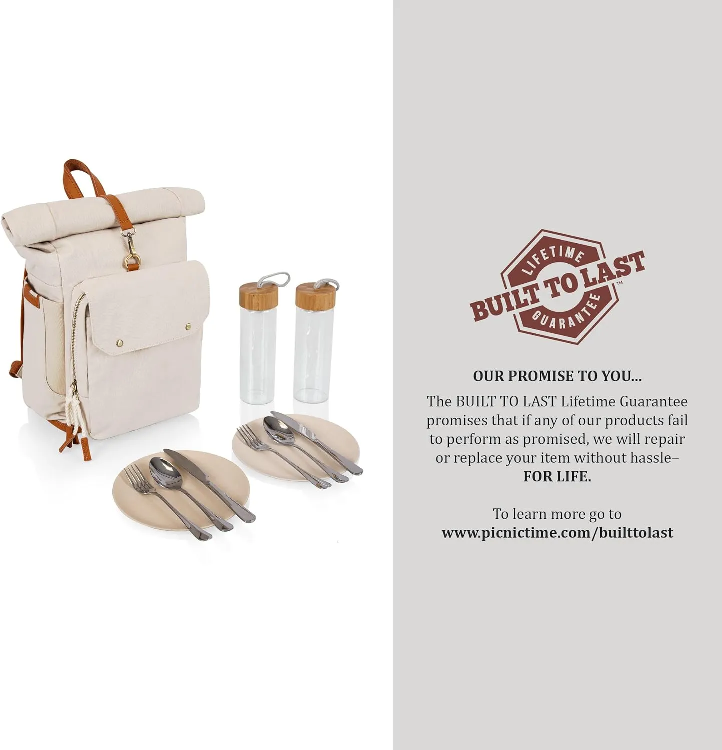 PICNIC TIME Carmel Roll Top Backpack Cooler, Canvas Insulated Cooler Backpack Bag for Lunch and Hiking, Portable Beach Cooler Bag, Picnic Bag