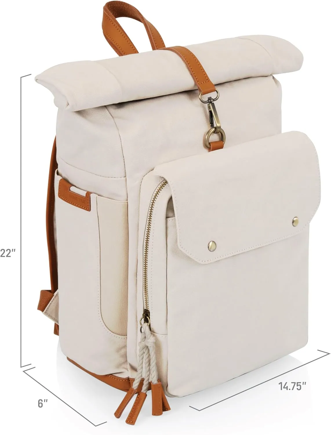 PICNIC TIME Carmel Roll Top Backpack Cooler, Canvas Insulated Cooler Backpack Bag for Lunch and Hiking, Portable Beach Cooler Bag, Picnic Bag