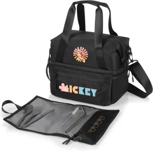 PICNIC TIME Disney Mickey Mouse Tarana Insulated Lunch Bag Made from Recycled Material, Lunch Box with Picnic Set, Upcycled Lunch Cooler Bag, (Carbon Black)