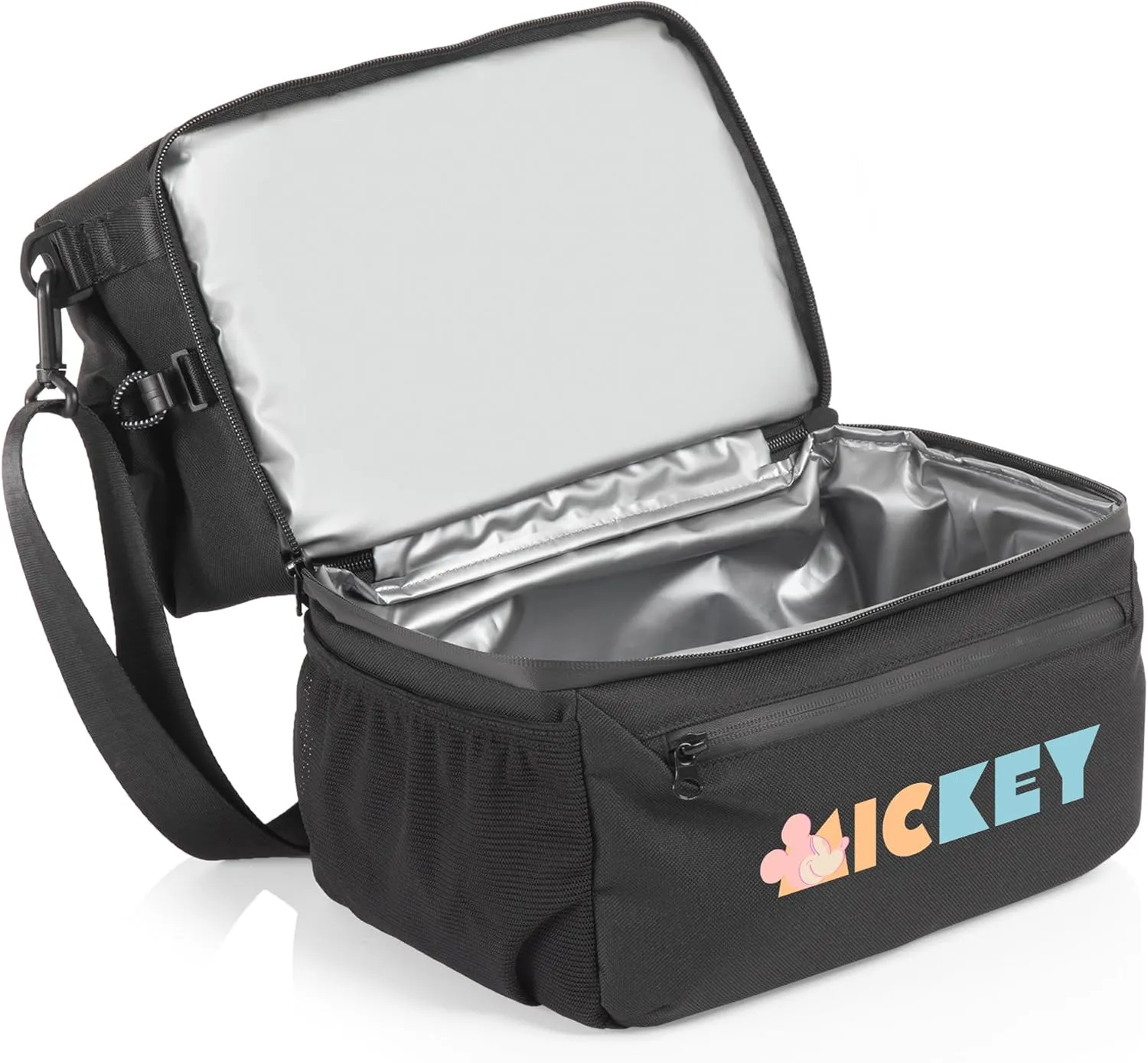 PICNIC TIME Disney Mickey Mouse Tarana Insulated Lunch Bag Made from Recycled Material, Lunch Box with Picnic Set, Upcycled Lunch Cooler Bag, (Carbon Black)
