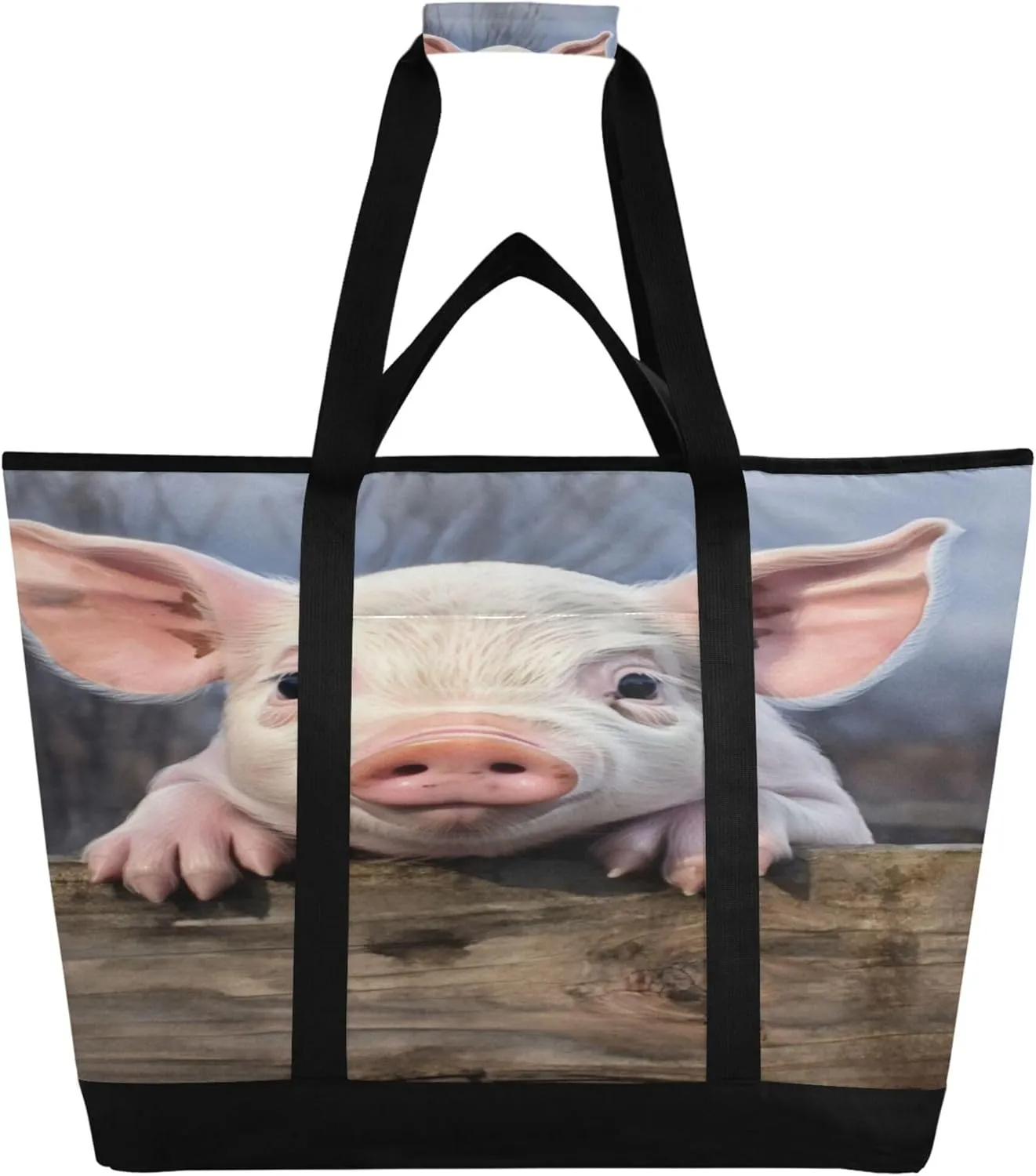 Pig Reusable Insulated Cooler Bag with Ice Pack Compartment - Large 47L Waterproof Thermal Grocery Tote for Picnic Beach Camping Lunch Storage