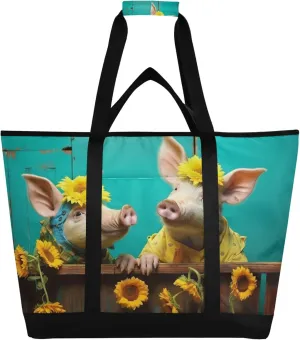 Pig Reusable Insulated Cooler Bag with Ice Pack Compartment - Large 47L Waterproof Thermal Grocery Tote for Picnic Beach Camping Lunch Storage