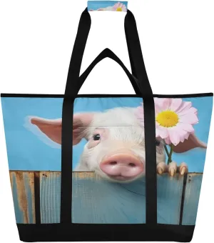 Pig Reusable Insulated Cooler Bag with Ice Pack Compartment - Large 47L Waterproof Thermal Grocery Tote for Picnic Beach Camping Lunch Storage
