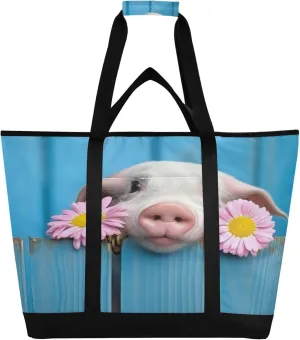 Pig Reusable Insulated Cooler Bag with Ice Pack Compartment - Large 47L Waterproof Thermal Grocery Tote for Picnic Beach Camping Lunch Storage