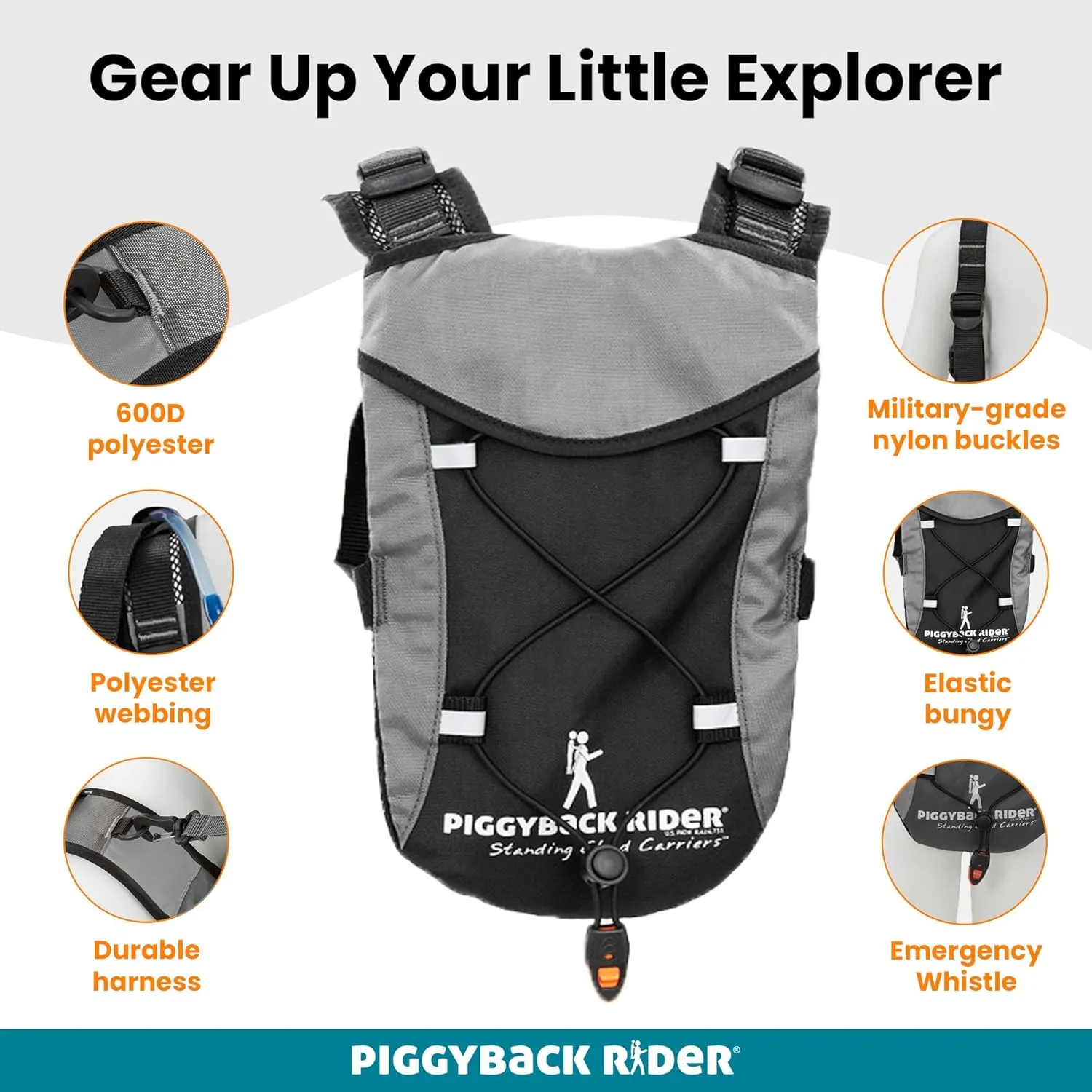 Piggyback Rider Kids Hydration Backpack - Child Safety Harness & Toddler Knapsack in 1 - Accessory for Scout Standing Child Carrier - Fits 1 Liter Hydration Bladder for Events, Hiking & More