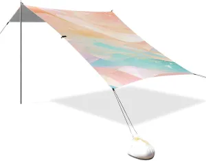Pink Blue Water Ripple Designed UPF50 Foldable Beach Tent Lightweight Large Sun Shade with Sturdy Poles, Sandbags and Shovel for Camping, Picnics, Backyard & Fishing carpas para la Playa
