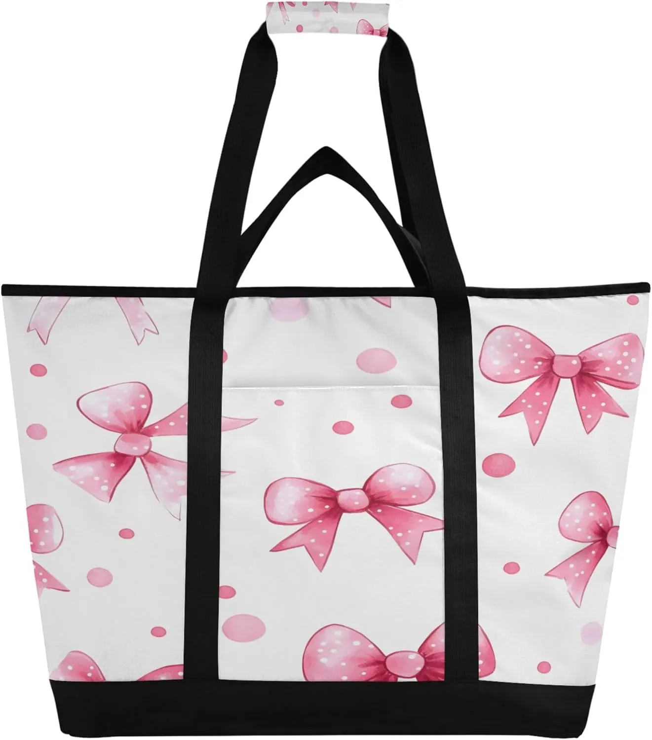 Pink Bows Reusable Insulated Cooler Bag with Ice Pack Compartment - Large 47L Waterproof Thermal Grocery Tote for Picnic Beach Camping Lunch Storage