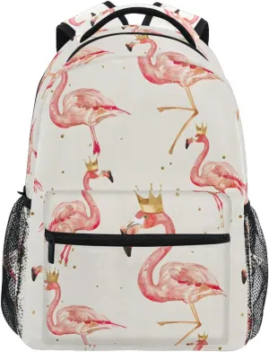 Pink Flamingo Crown School Kids Backpack for Boys Girls Laptop Backpack Lightweight Travel Bag for Women Men