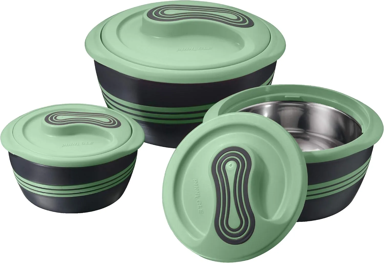 Pinnacle Insulated Casserole Dish with Lid 3 pc Set 2.6/2/1 qt. Hot Pot Food Warmer/Cooler –Thermal Soup/Salad Serving Bowl- Stainless Steel Hot Food Container–Best Gift Set for Moms –Holidays Green