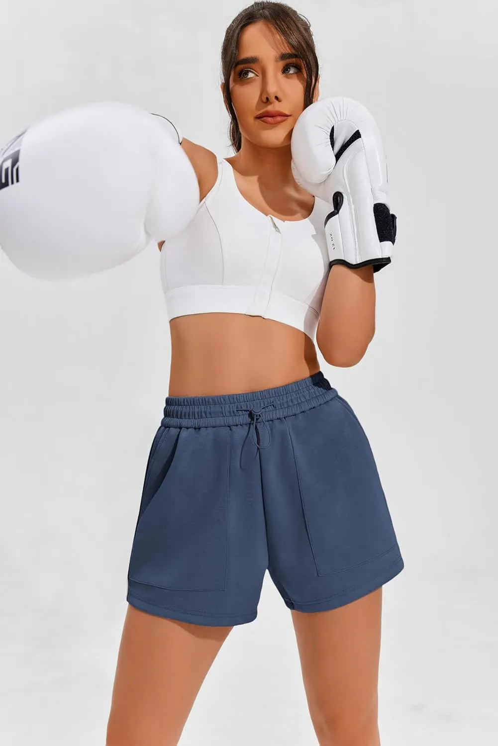 PINSPARK Sweat Shorts for Women Casual Summer Athletic Short Elastic Waist Comfy Lounge Shorts Bottoms with Pockets