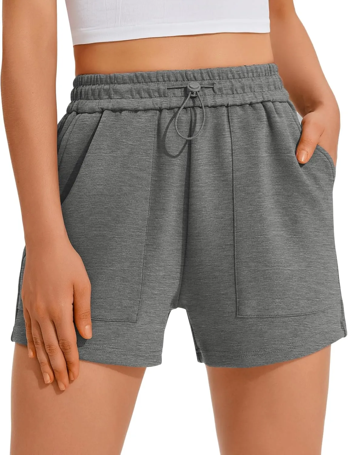 PINSPARK Sweat Shorts for Women Casual Summer Athletic Short Elastic Waist Comfy Lounge Shorts Bottoms with Pockets
