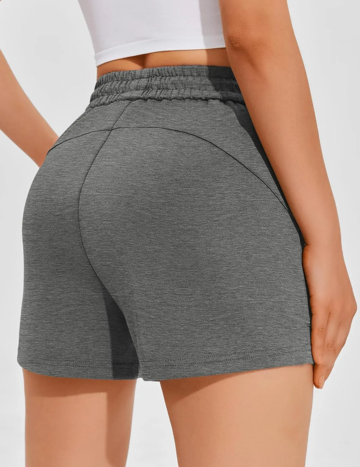 PINSPARK Sweat Shorts for Women Casual Summer Athletic Short Elastic Waist Comfy Lounge Shorts Bottoms with Pockets