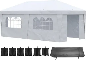 Pop Up Canopy Tent with Sidewalls,Height Adjustable Large Party Tent Event Shelter with Leg Weight Bags,Double Doors and Wheeled Carry Bag for Garden,Patio,White