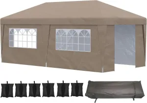 Pop Up Canopy Tent with Sidewalls,UPF 30  Height Adjustable Large Party Tent Event Shelter with Leg Weight Bags and Wheeled Carry Bag for Garden,Patio,Brown