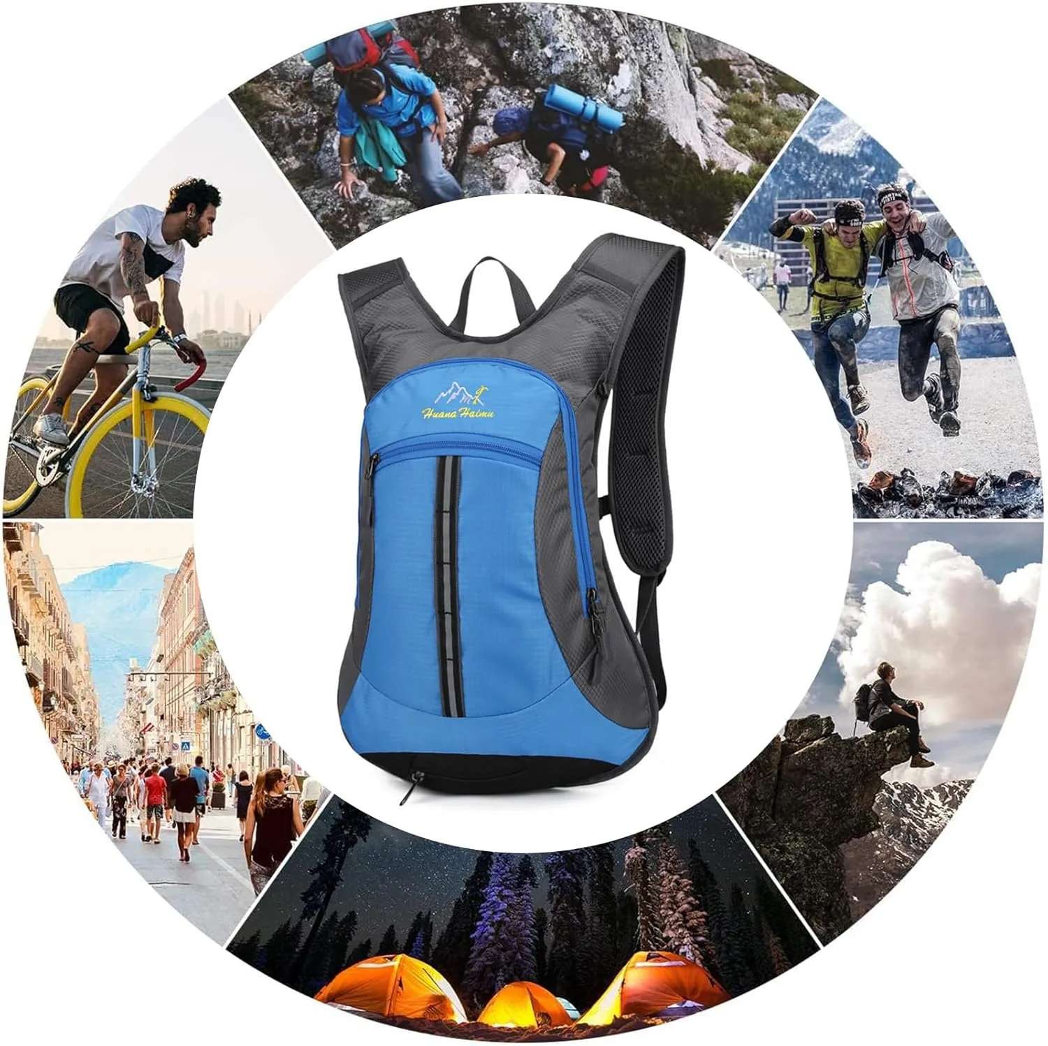 PORRASSO Hiking Backpack Waterproof Daypack 18L Rucksack Lightweight Backpack for Women Men Camping Trekking Cycling Climbing Outdoor Sports Blue