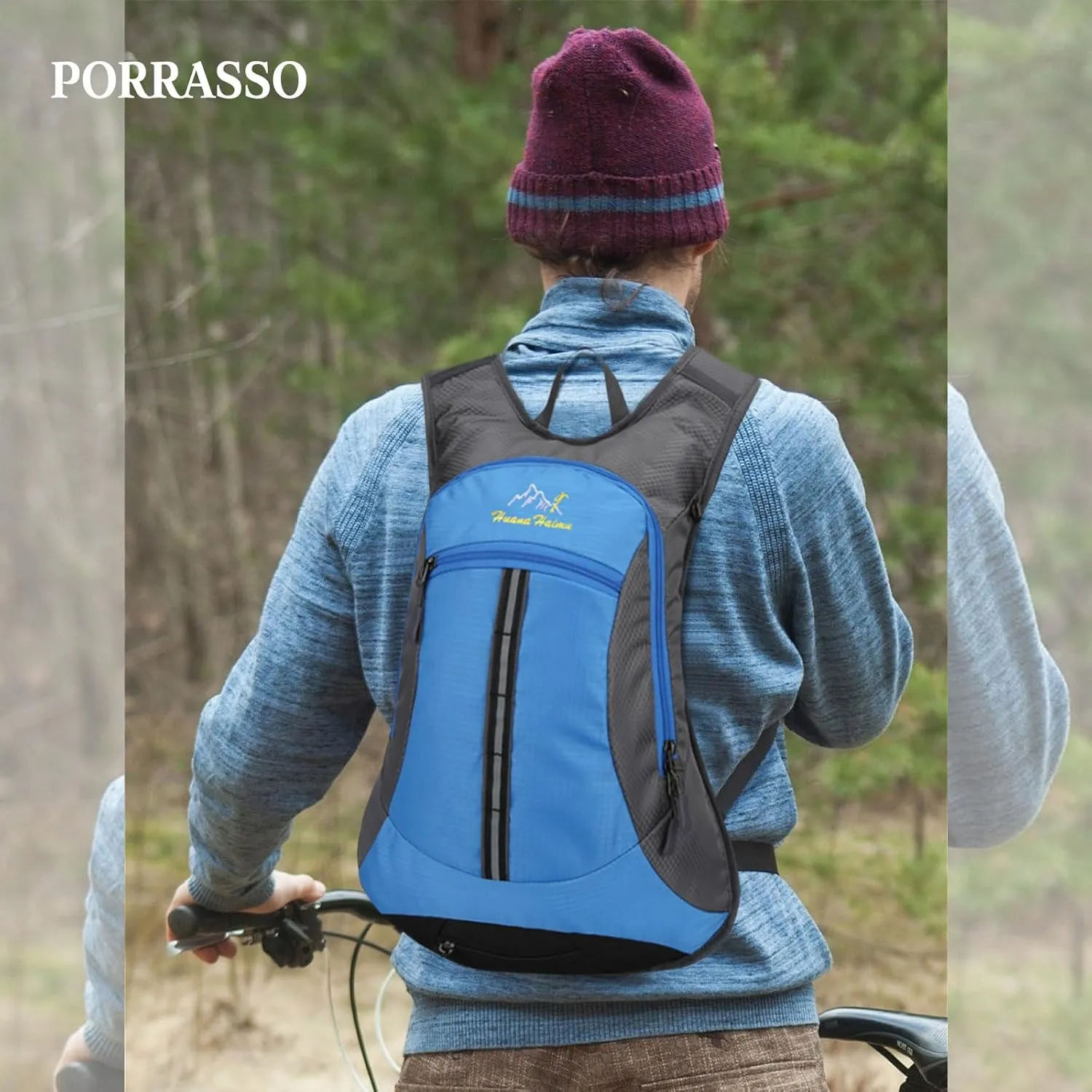 PORRASSO Hiking Backpack Waterproof Daypack 18L Rucksack Lightweight Backpack for Women Men Camping Trekking Cycling Climbing Outdoor Sports Blue
