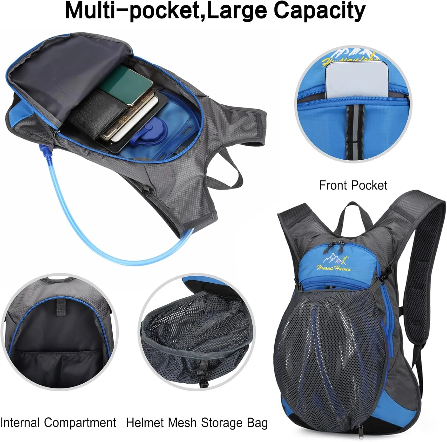 PORRASSO Hiking Backpack Waterproof Daypack 18L Rucksack Lightweight Backpack for Women Men Camping Trekking Cycling Climbing Outdoor Sports Blue