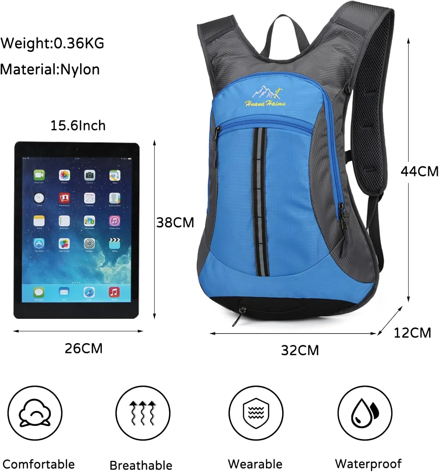 PORRASSO Hiking Backpack Waterproof Daypack 18L Rucksack Lightweight Backpack for Women Men Camping Trekking Cycling Climbing Outdoor Sports Blue