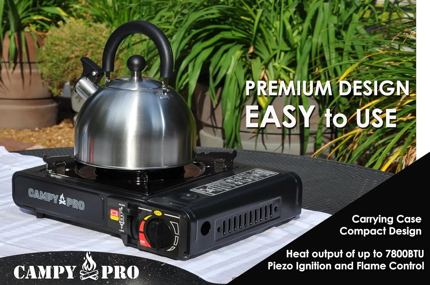 Portable Butane Gas Stove with Automatic Ignition and Carrying Case – Compact Camping Stove for Hiking, Outdoor Cooking, and Emergency Use