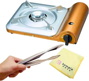 Portable Butane Stove “Tatsujin” SlimⅤ CB-TS-5 ＆ Stainless Tongs ＆ microfiber towel – Made in Japan ｜ Single Burner Butane Stove