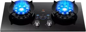 Portable Gas Stove, 5.2KW with 2 Burners, Outdoor Gas Stove Dual Burner Camping Stove, Tempered Glass Timer, Easy to Store and Carry (Color : Silver, Size : LPG)
