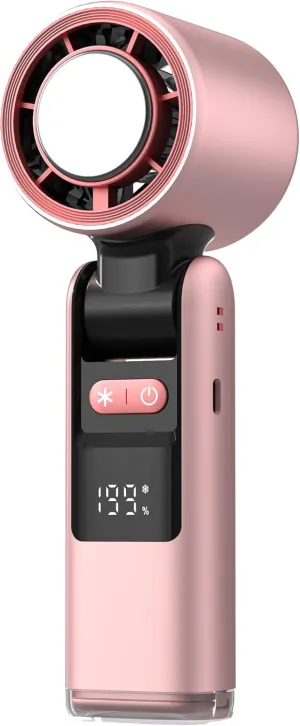 Portable Handheld Fan with Cooling Plate, 1-199 Speed Foldable Mini Fan with Stand, Hook & Lanyard, Up to 8H Use for Travel, Office, Home & Outdoor (Pink)