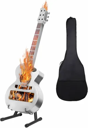 Portable Outdoor Solo Stove Fire Pit Brazier, Personalize Wood Burning Smokeless Fireplace Stainless Steel Guitar Style Firepit with Carry Bag for Camping Party Patio Yard Garden Picnic Bonfire