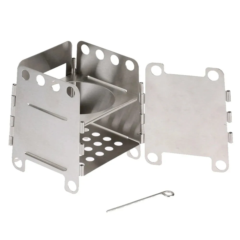 Portable Stainless Steel Folding Wood Stove for Camping, Backpacking, and Outdoor Cooking