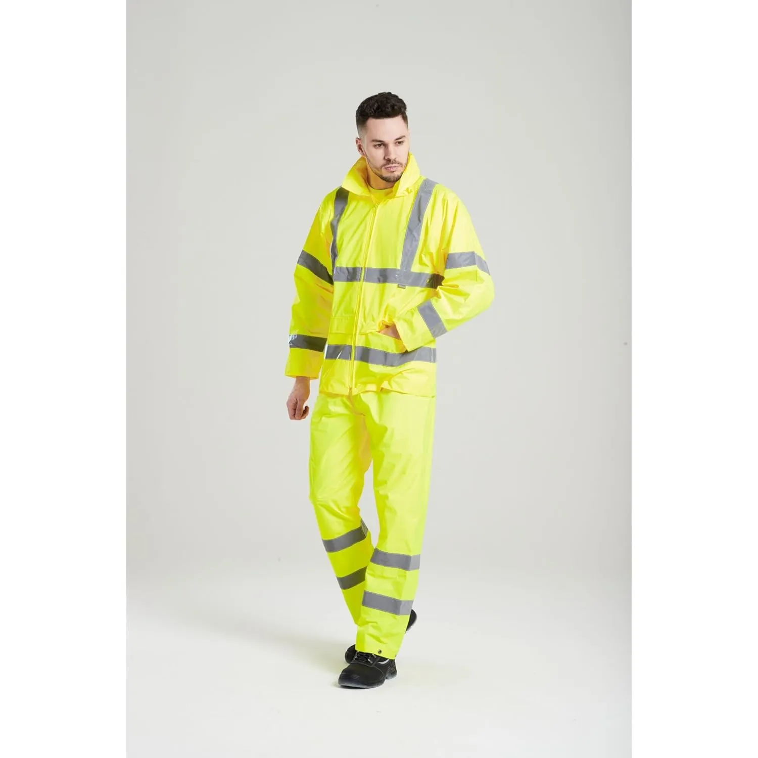 Portwest Hi-Vis Rain Trousers Viz Work Cargo Work Pants Reflective Waterproof Rain ANSI E, Yellow, Large