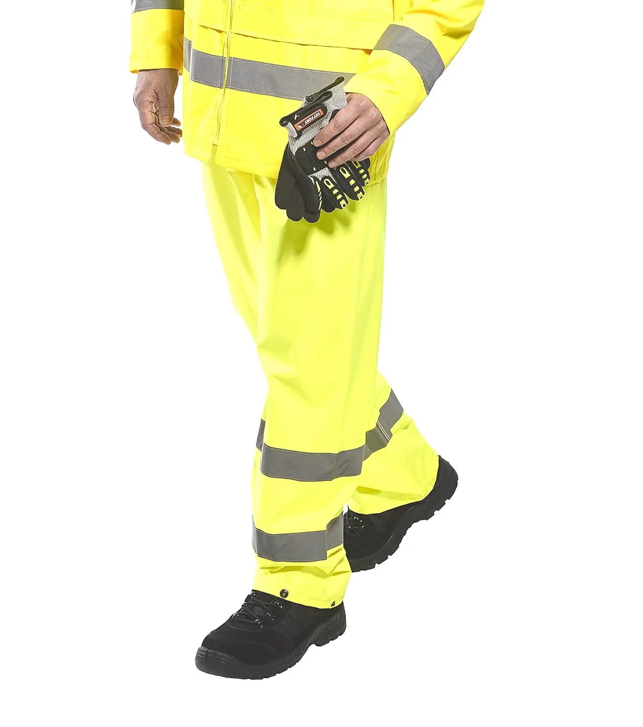 Portwest Hi-Vis Rain Trousers Viz Work Cargo Work Pants Reflective Waterproof Rain ANSI E, Yellow, Medium