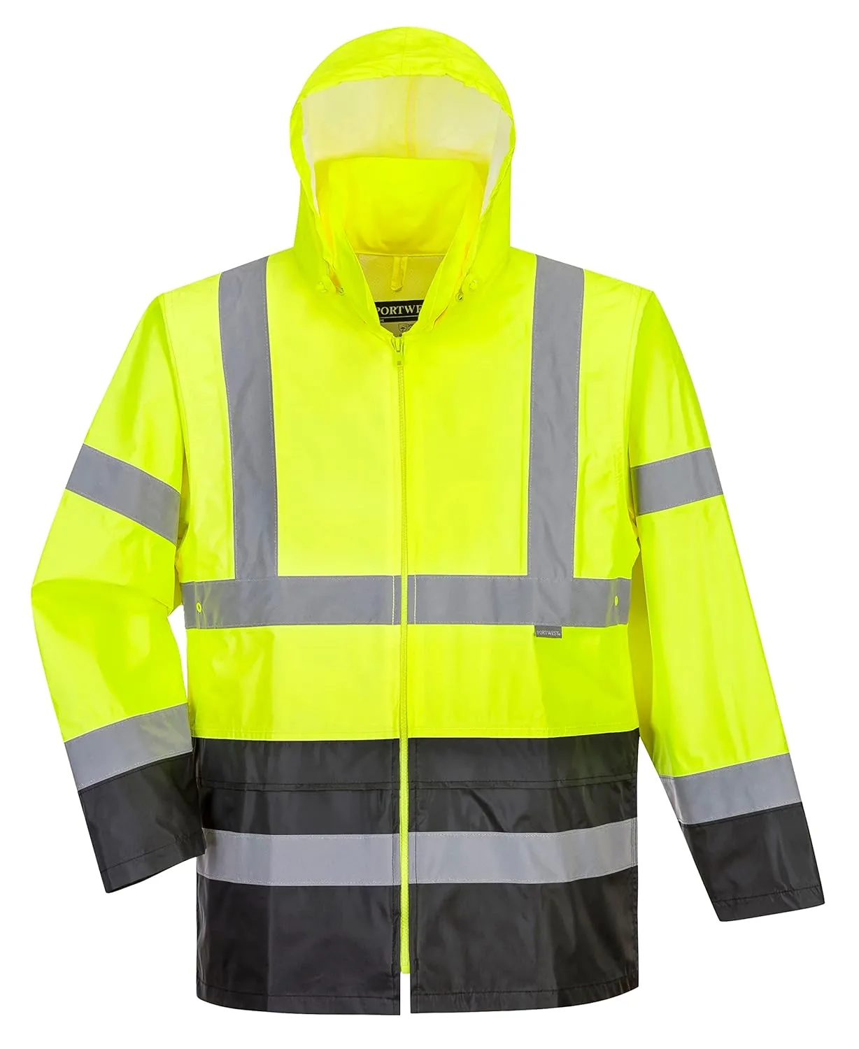 Portwest UH443 Classic Waterproof Rain Jacket in Reflective Contrast Hivis ANSI, Large