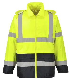 Portwest UH443 Classic Waterproof Rain Jacket in Reflective Contrast Hivis ANSI, Large