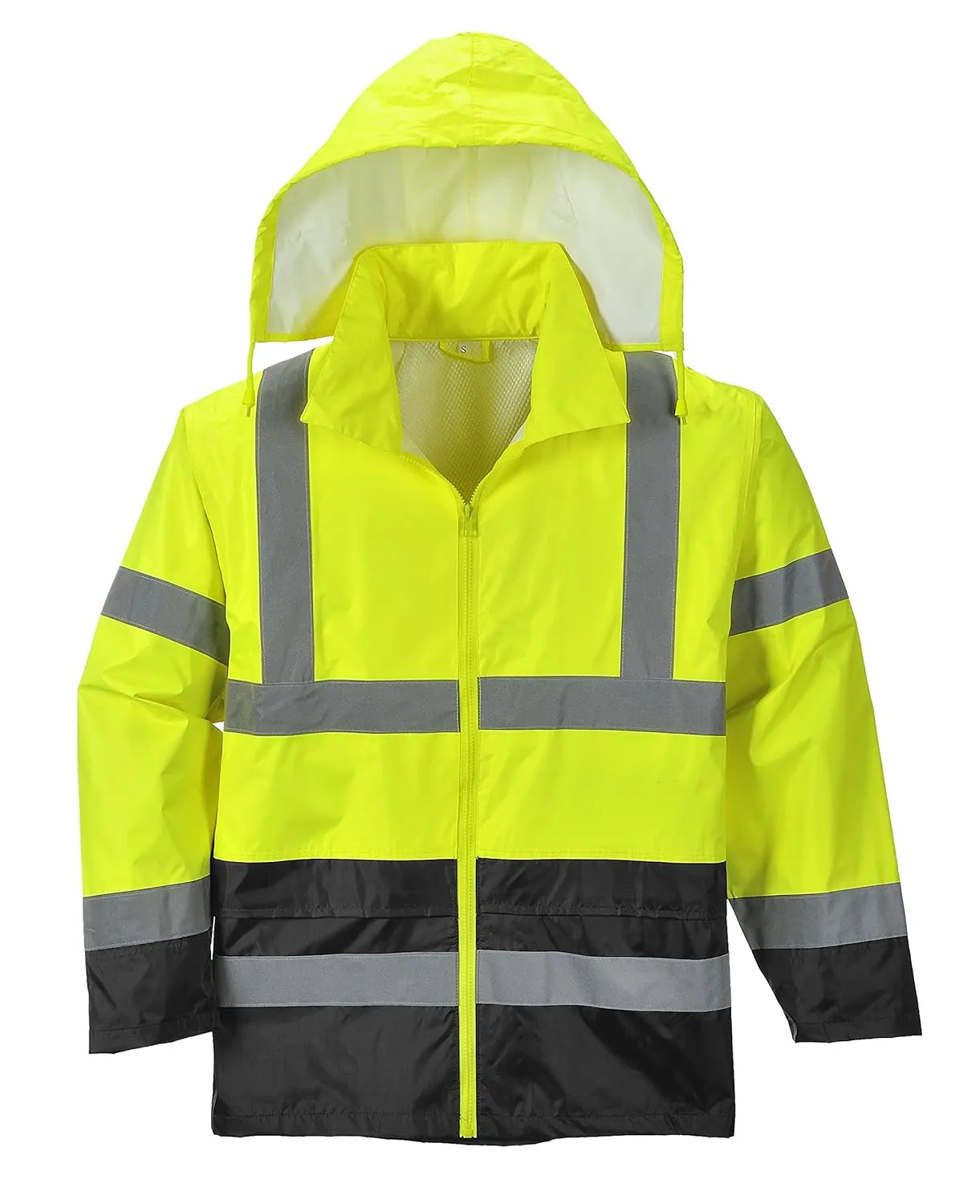 Portwest UH443 Classic Waterproof Rain Jacket in Reflective Contrast Hivis ANSI, Large