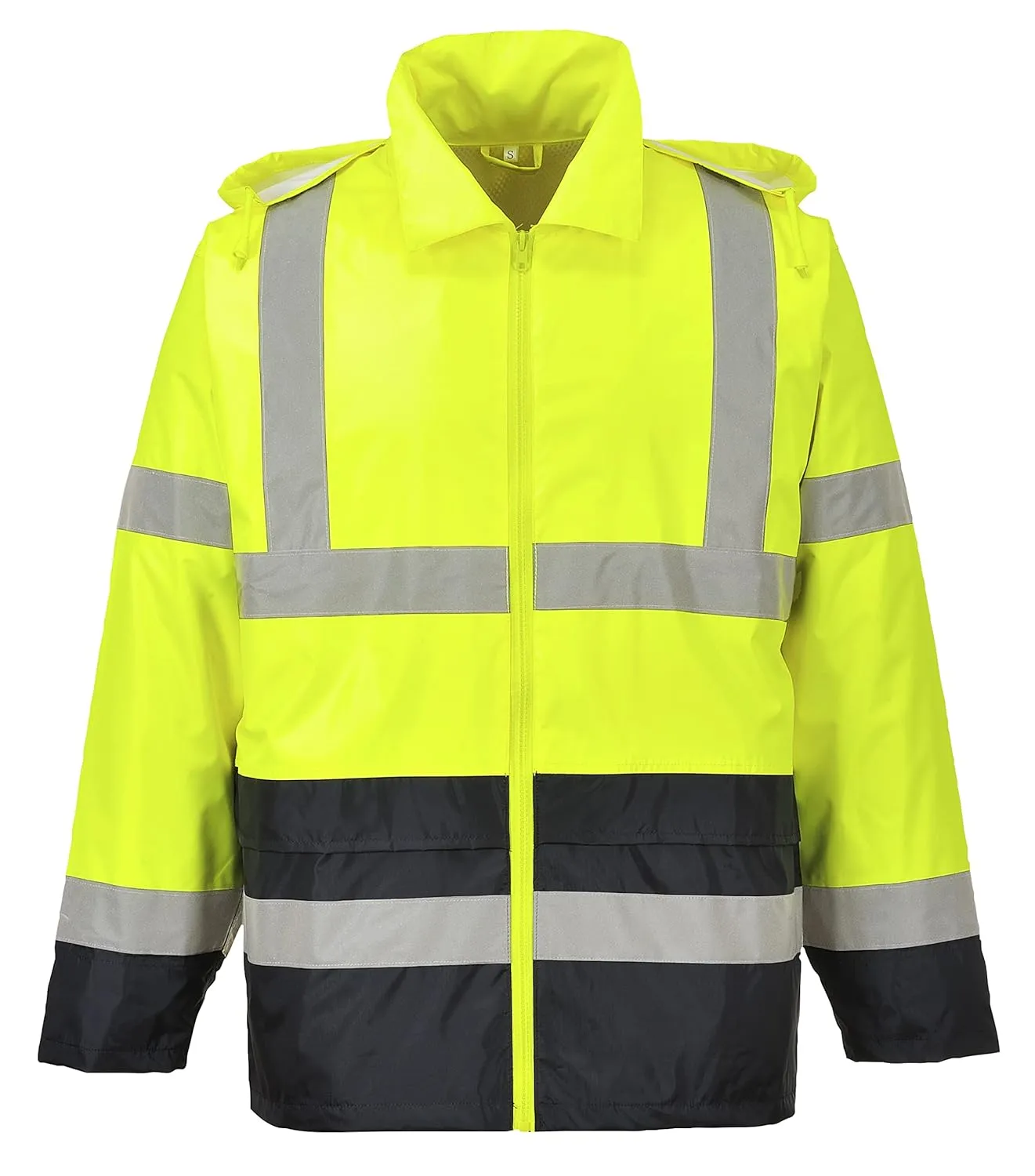 Portwest UH443 Classic Waterproof Rain Jacket in Reflective Contrast Hivis ANSI, Large