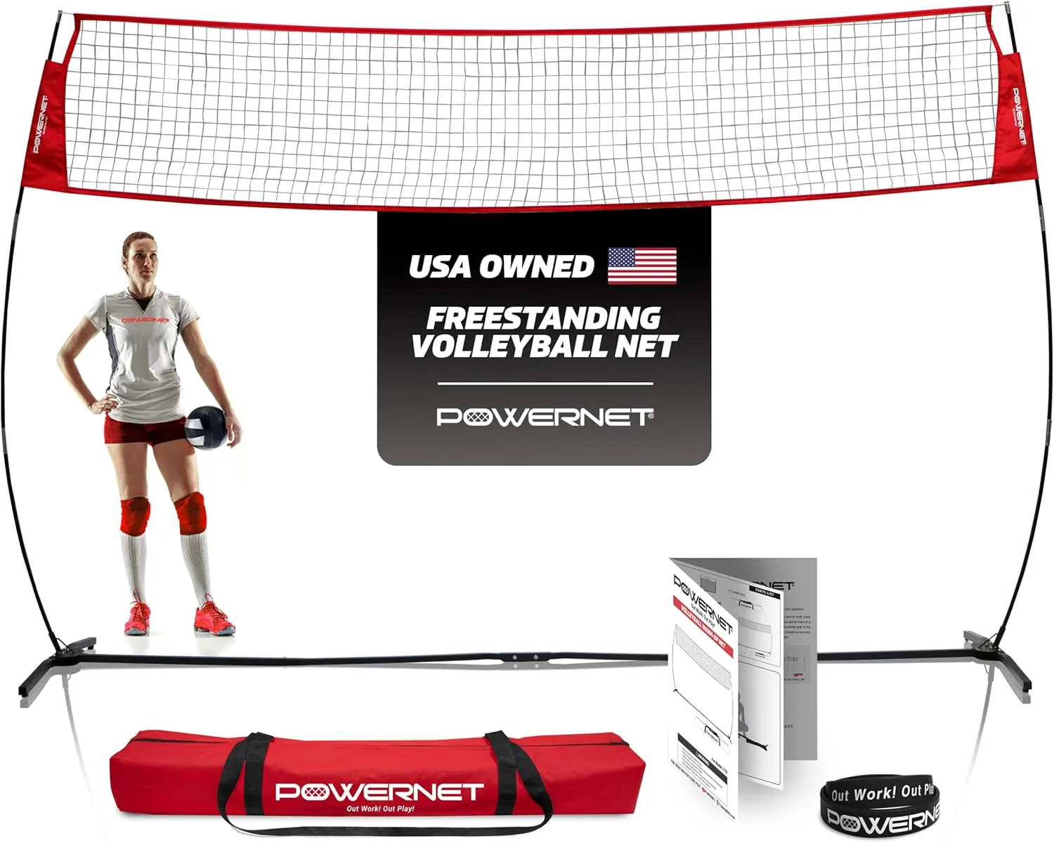 PowerNet Portable Volleyball Net for Backyard Training, Indoor Outdoor Volleyball Practice Equipment, Great for Hitting Serving Drills Small Scrimmage or 1 On 1 Game