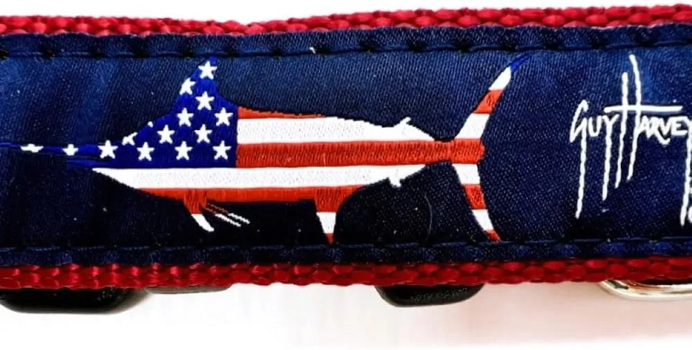 Preston Heavy Duty Adjustable Dog Collar or Dog Leash - Ideal Dog Collars and Leashes Come in Different Sizes for All Dogs. Guy Harvey USA Marlin (Large Leash 6 Foot), Red, White, Blue
