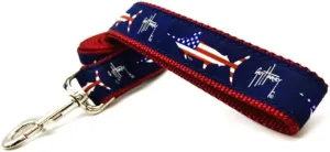 Preston Heavy Duty Adjustable Dog Collar or Dog Leash - Ideal Dog Collars and Leashes Come in Different Sizes for All Dogs. Guy Harvey USA Marlin (Large Leash 6 Foot), Red, White, Blue