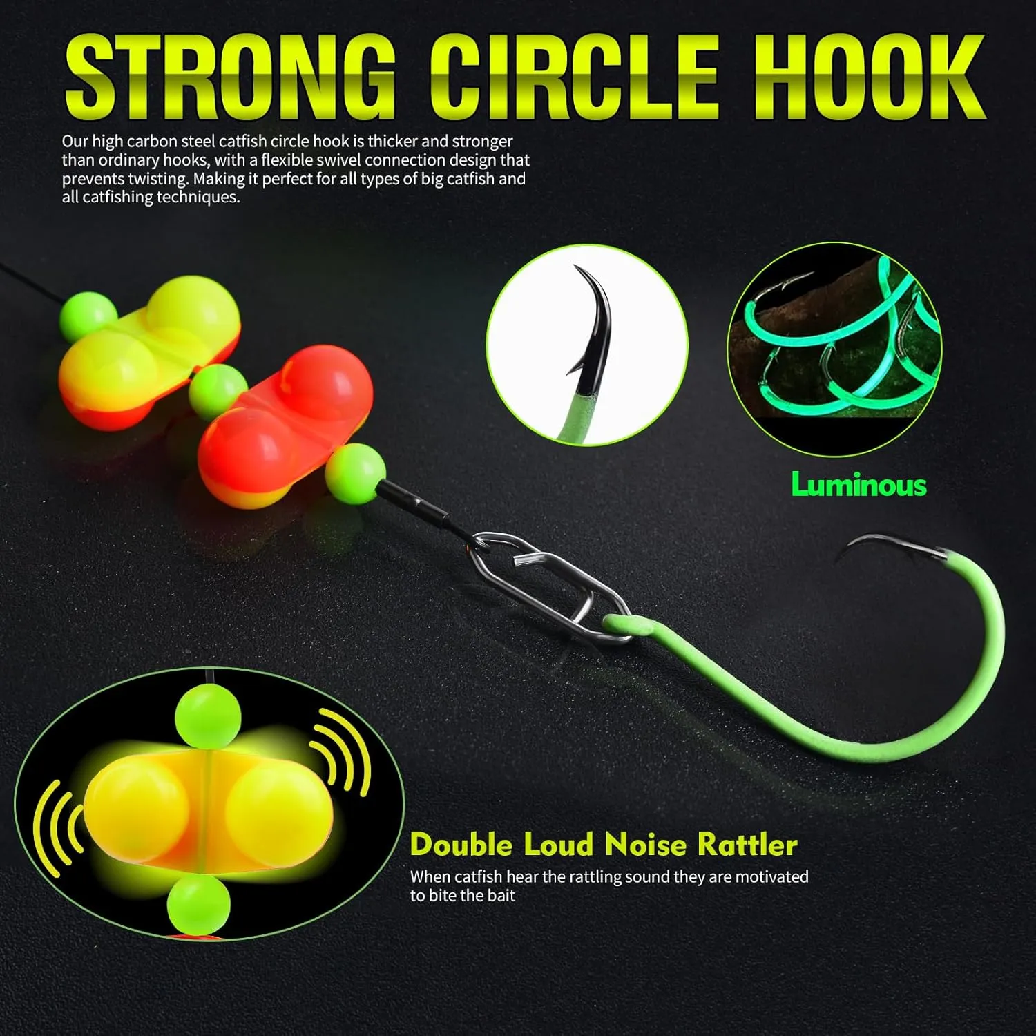 PROBEROS Catfish Fishing Rigs - Bank Fishing Set with 5pcs/Set, 6/0, 8/0, 10/0 Circle Hooks Circle Hooks, High Visibility, Ready to Use Catfish Rigs
